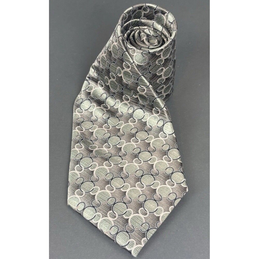 Walt Disney World Vintage 100% Silk “Hidden Mickey” Geometric Gray Green Necktie